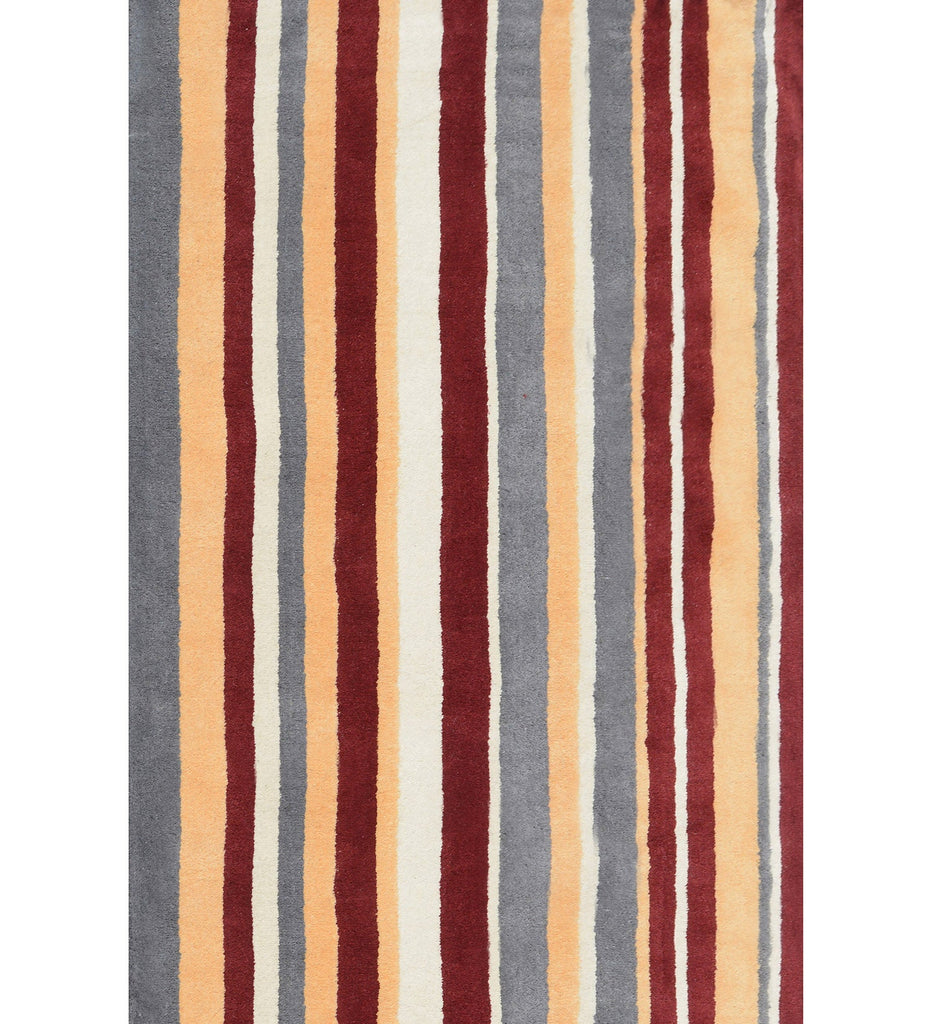 Maroon Hand Tufted Stripes Wool Carpet