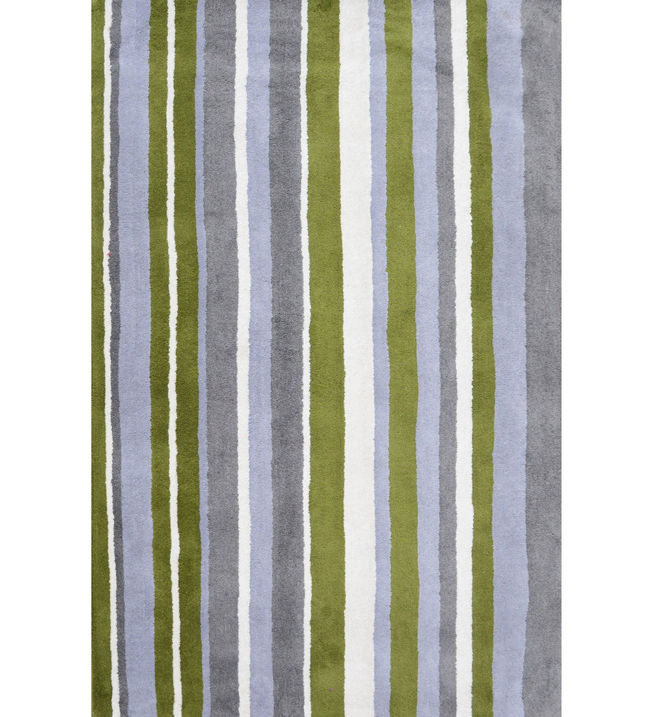 Green Hand Tufted Stripes Wool Carpet