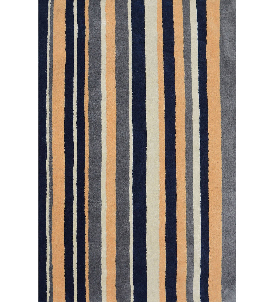Blue Hand Tufted Stripes Wool Carpet