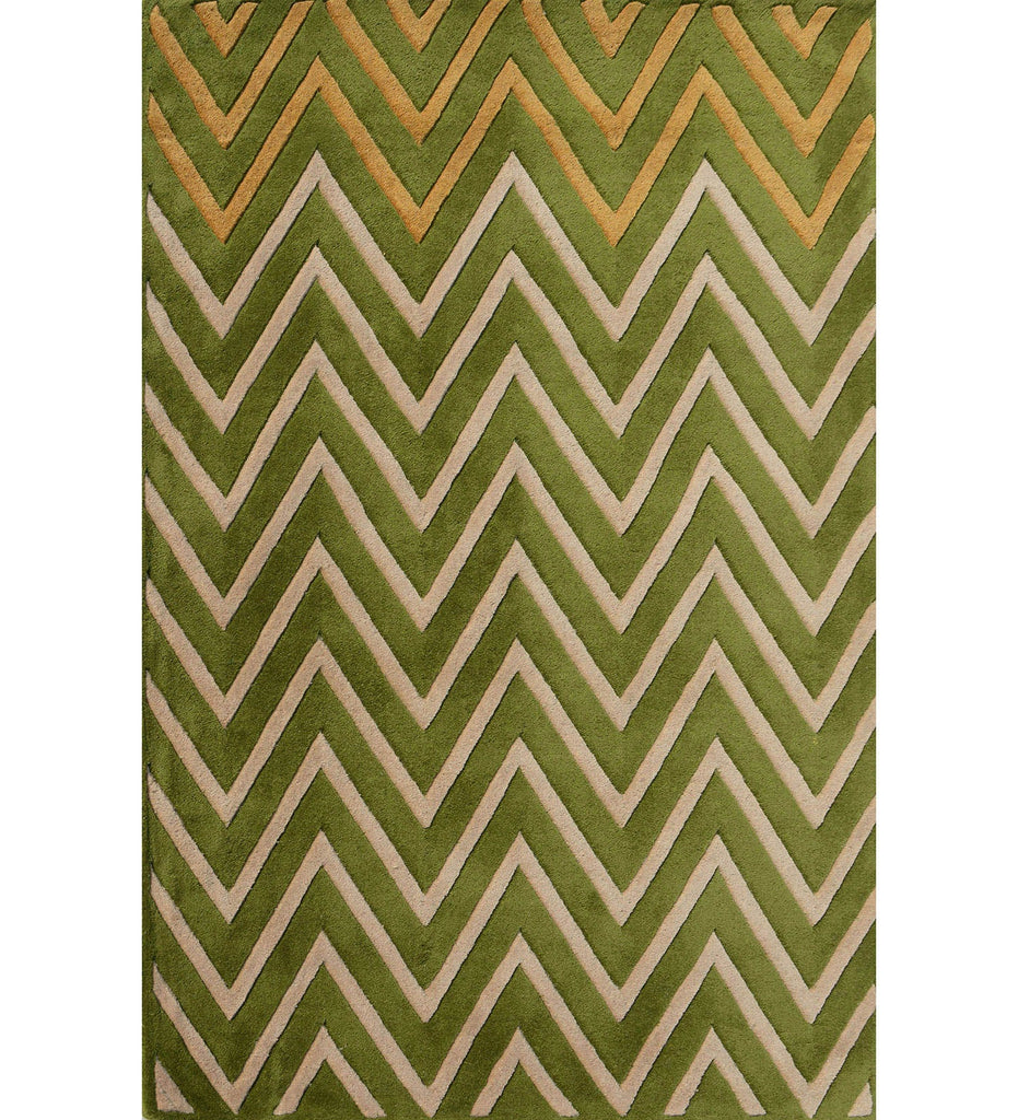 Green Hand Tufted Chevron Wool Carpet