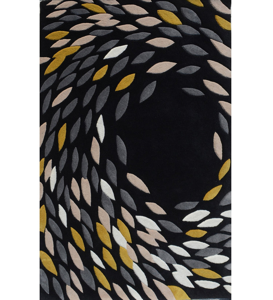 Black Hand Tufted Abstract Wool Carpet