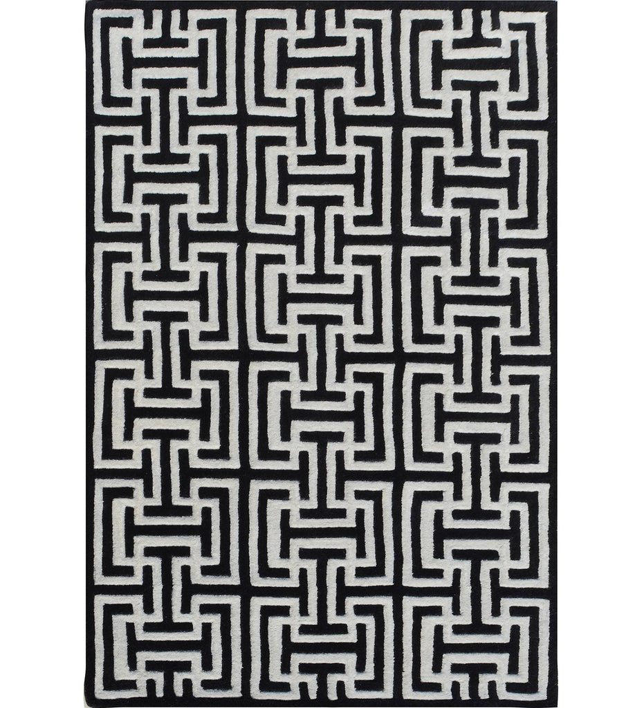 Black Hand Tufted Geometric Wool Carpet