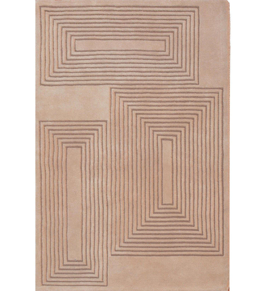 Beige Hand Tufted Geometric Wool Carpet