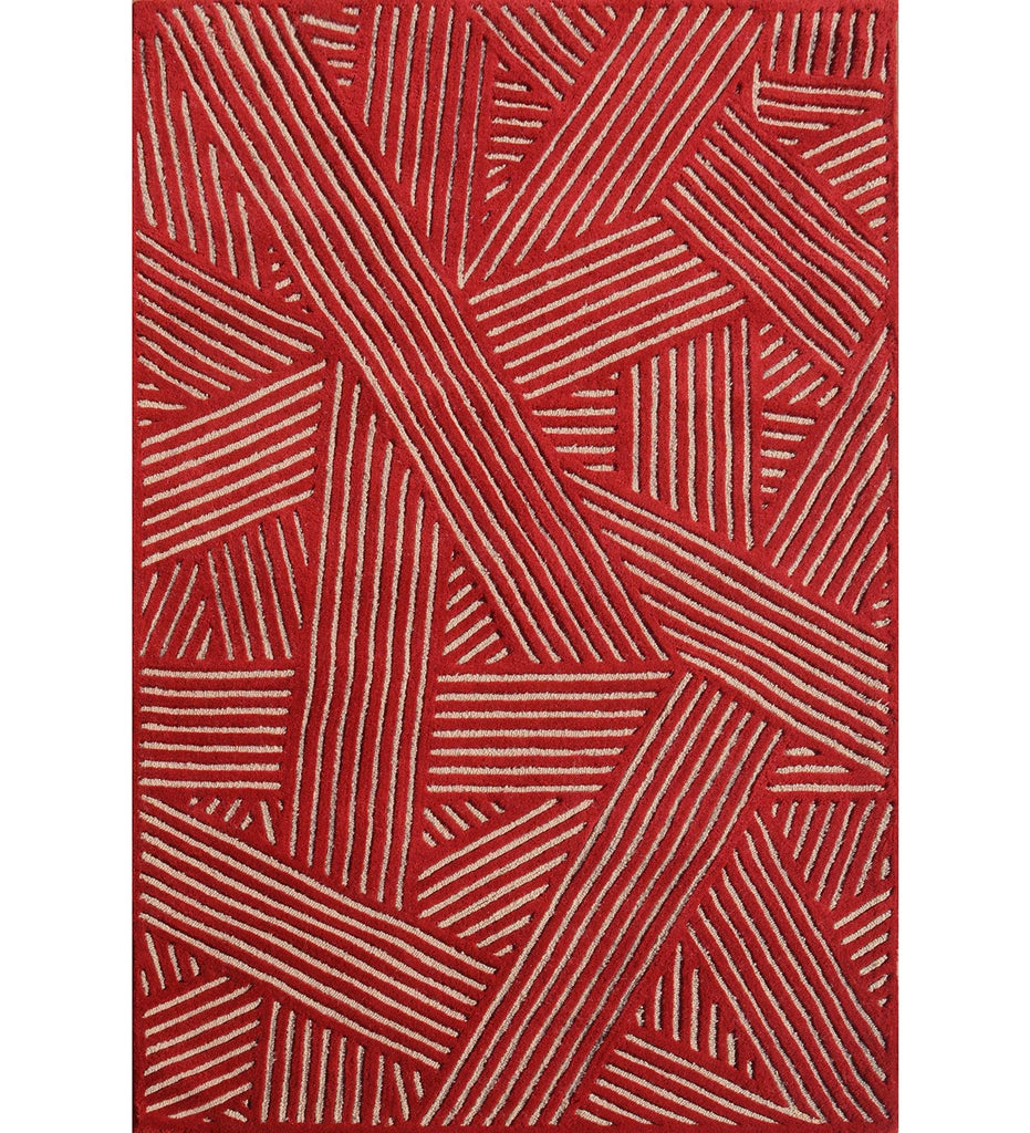 Red Hand Tufted Geometric Wool Carpet