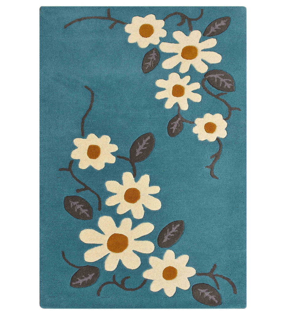 Blue Floral Kids Hand Tufted Wool Carpet