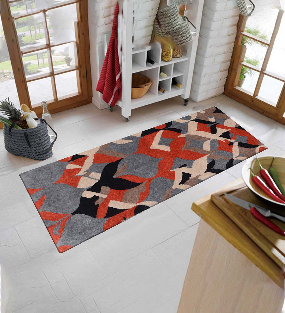 Orange Abstract Hand Tufted Wool Runner