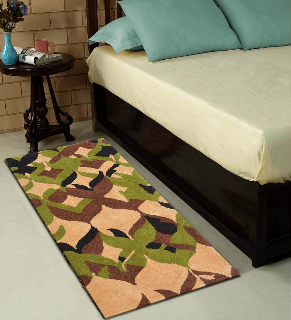 Green Abstract Hand Tufted Wool Runner