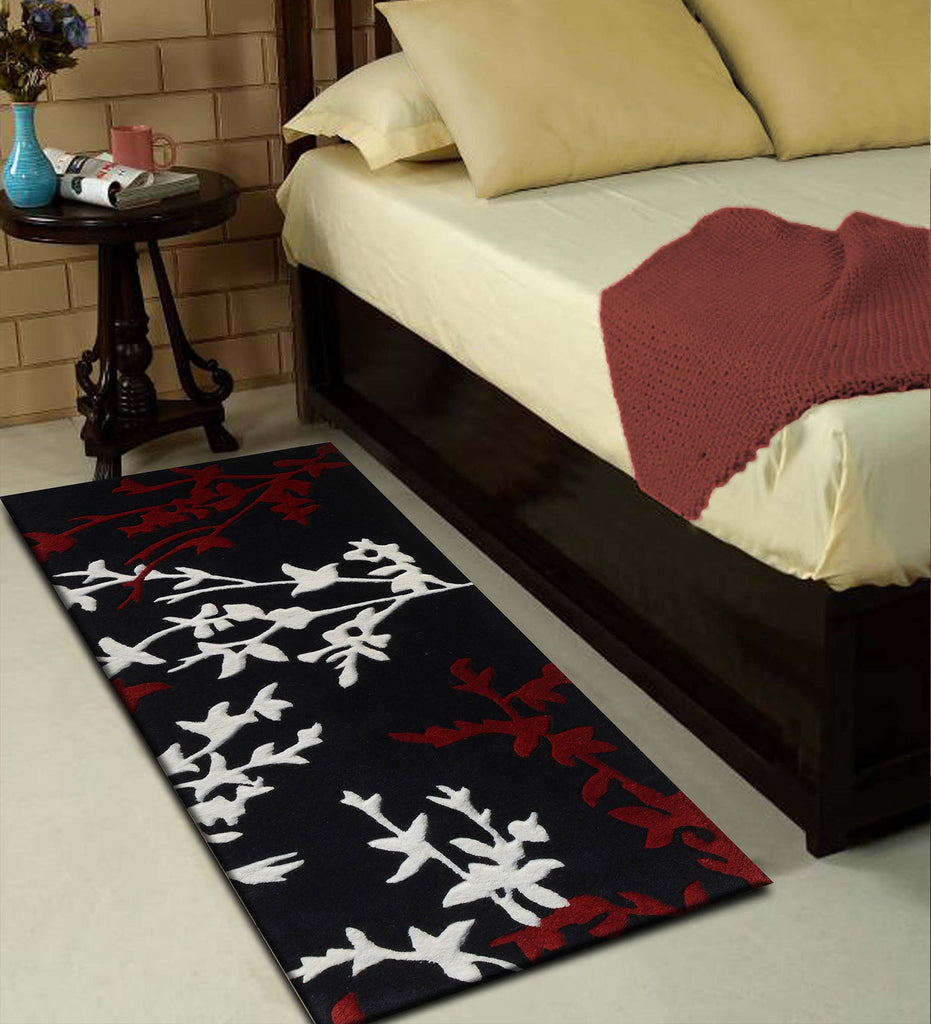 Red Floral Hand Tufted Wool Runner