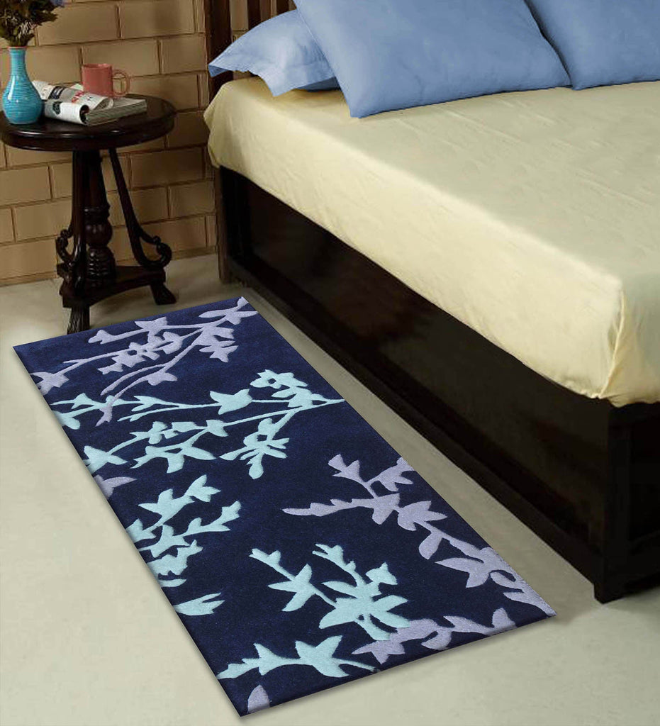Blue Floral Hand Tufted Wool Runner