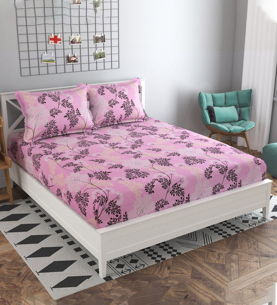 Pink 160 TC Cotton Double Bedsheet with 2 pillow covers