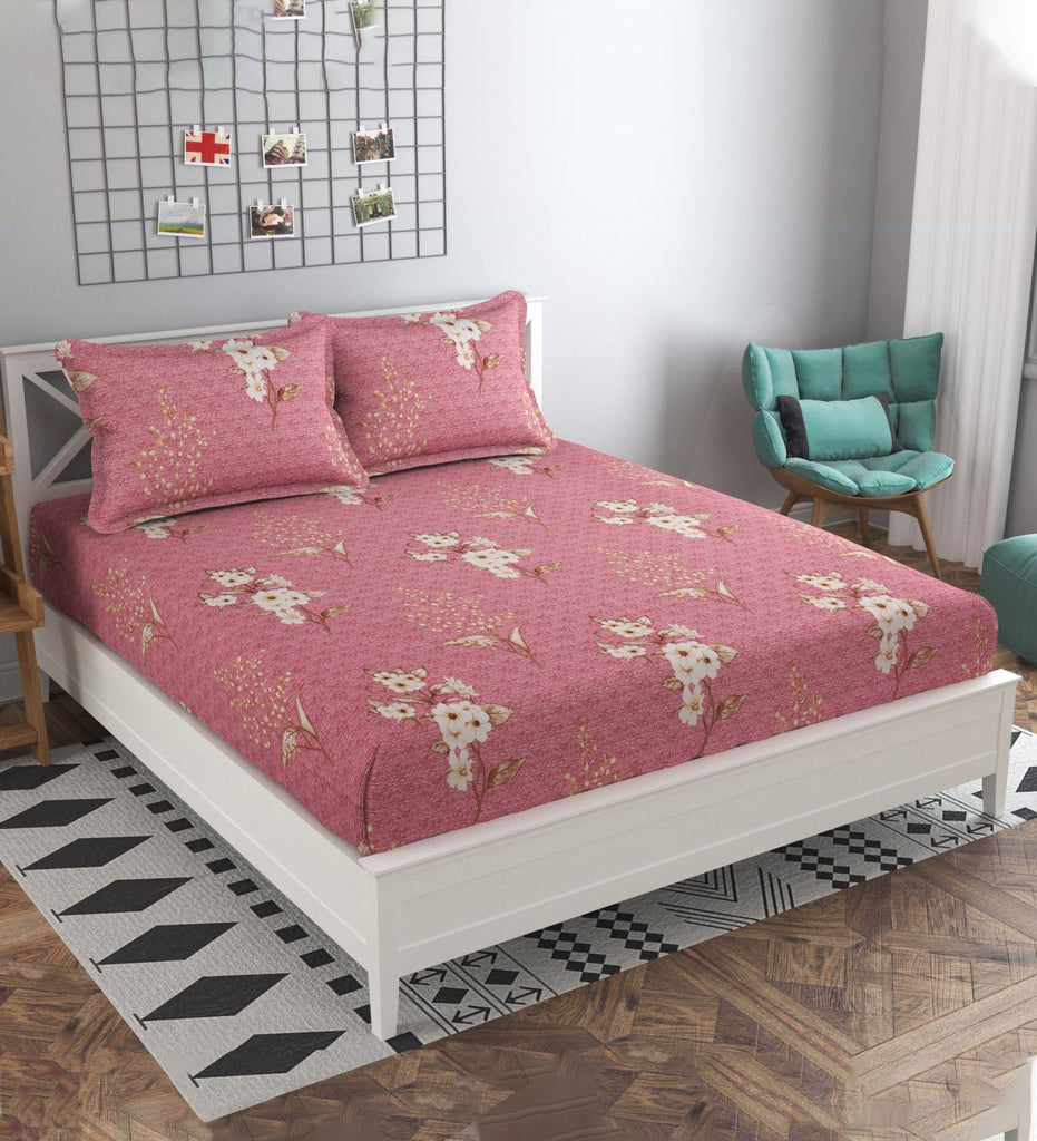 Pink 160 TC Cotton Double Bedsheet with 2 pillow covers