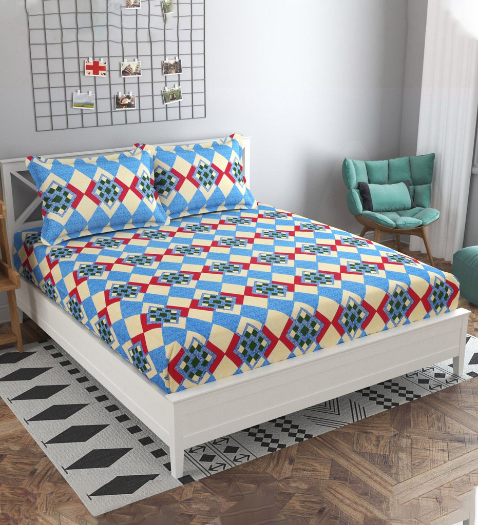 Blue 160 TC Cotton Double Bedsheet with 2 pillow covers