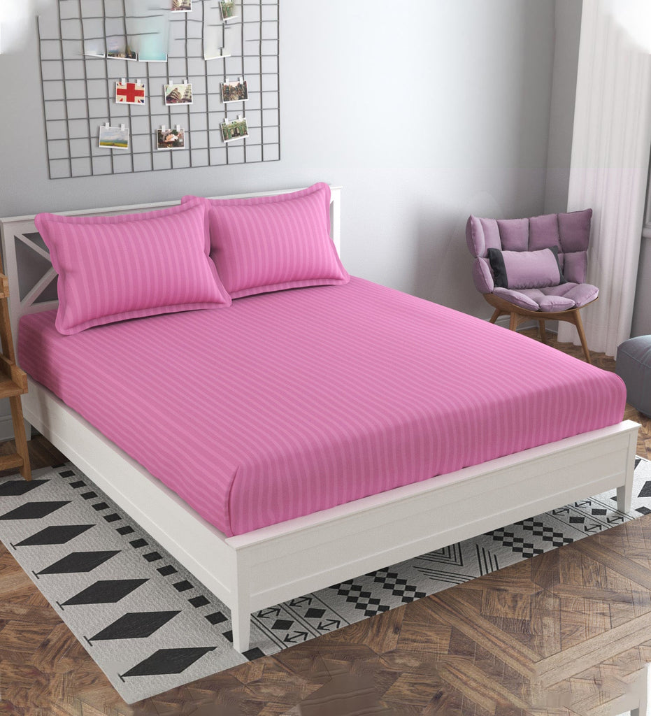 Pink 210 TC Cotton Double Bedsheet with 2 pillow covers