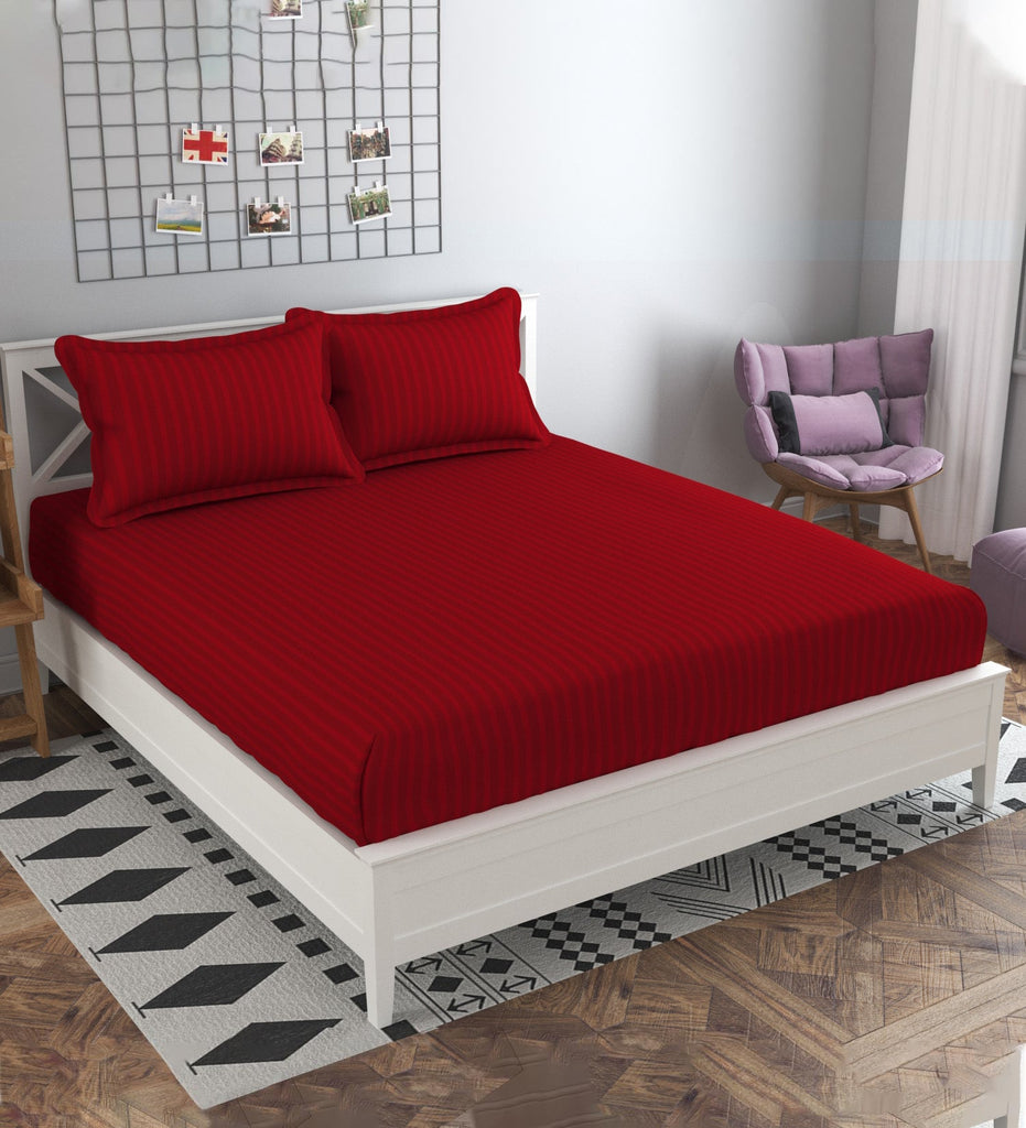 Red 210 TC Cotton Double Bedsheet with 2 pillow covers