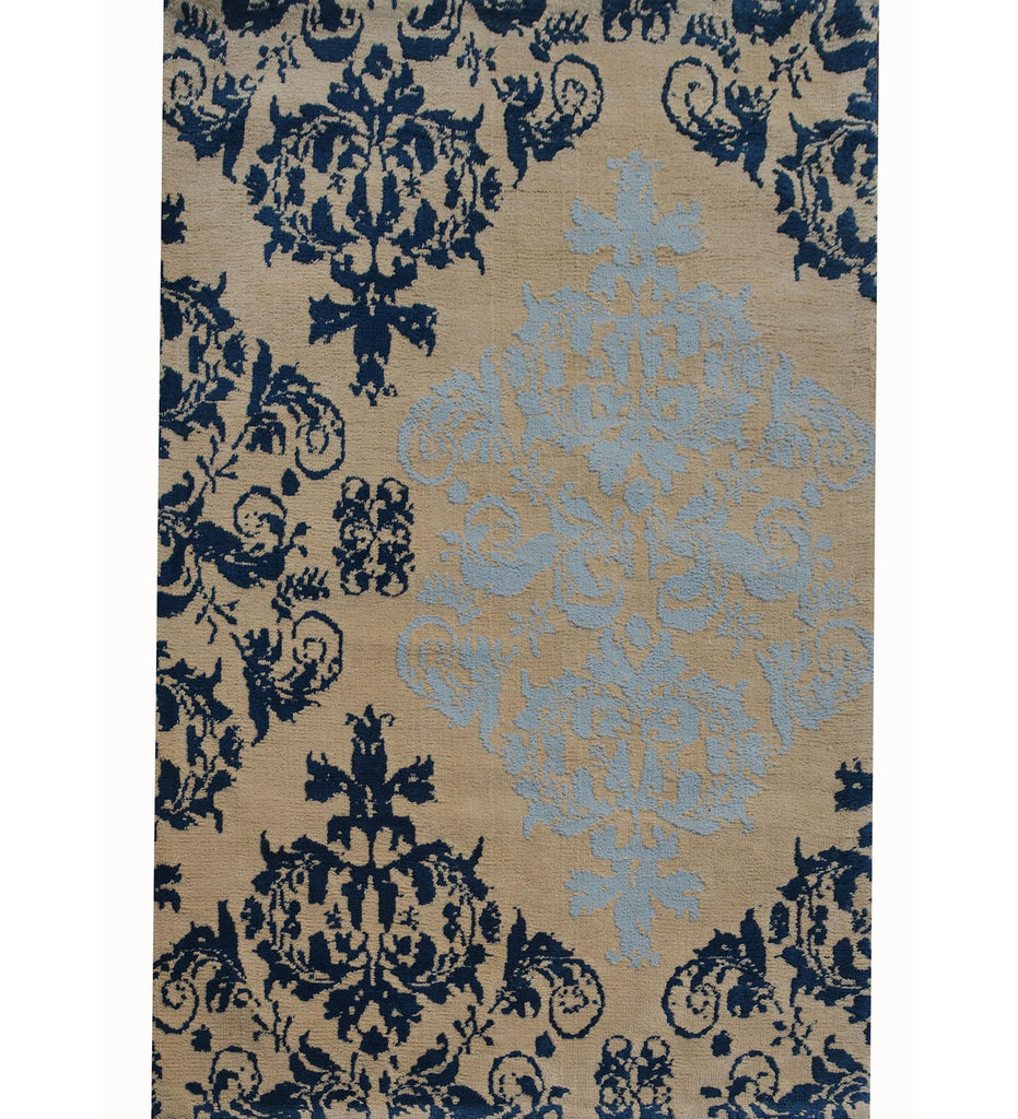 Blue Damask Polyester Carpet