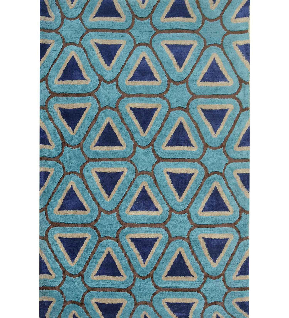Blue Geometric Polyester Carpet
