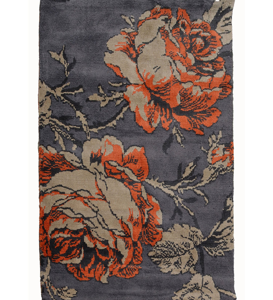 Grey Floral Polyester Carpet