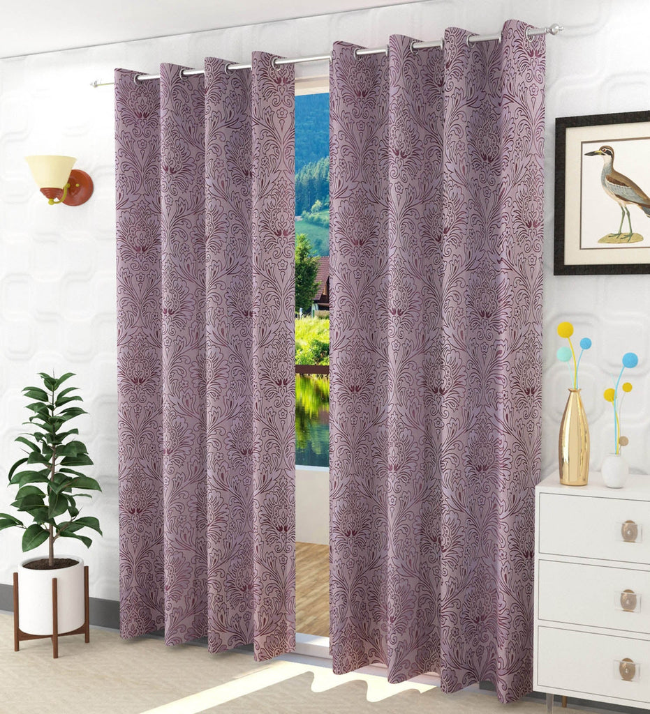 Purple Damask Jacquard Curtain - Set of 2