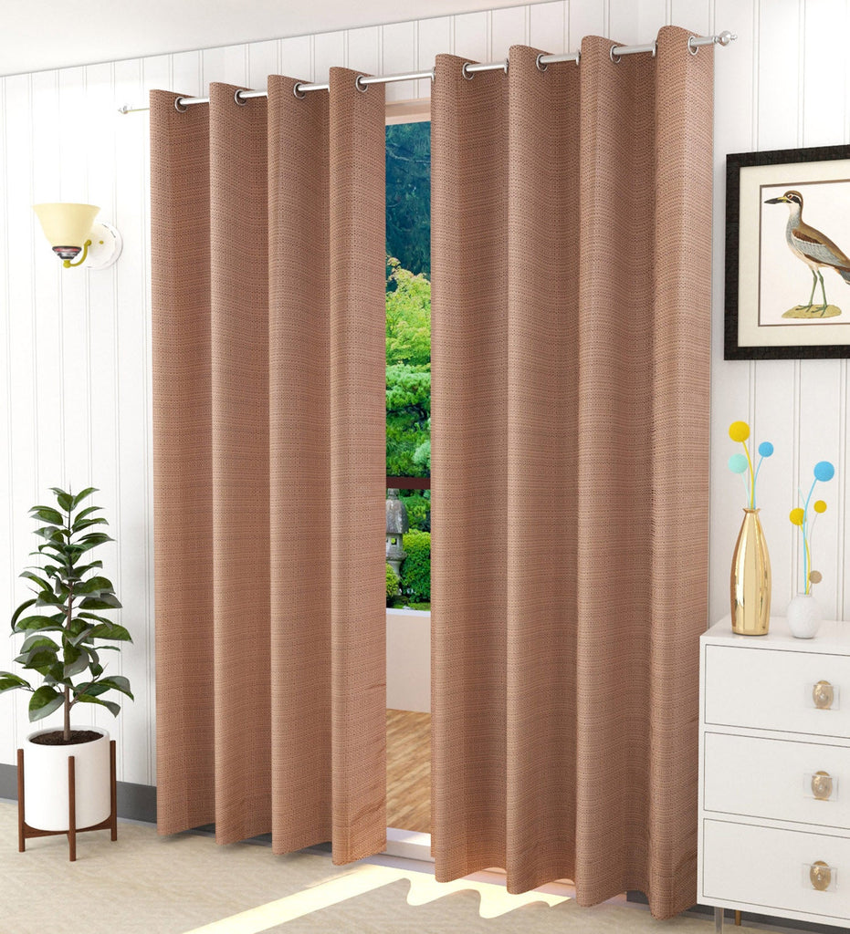 Brown Textured Jacquard Curtain - Set of 2