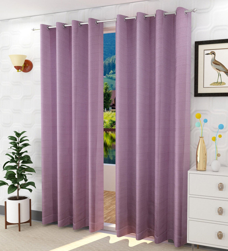 Purple Textured Jacquard Curtain - Set of 2