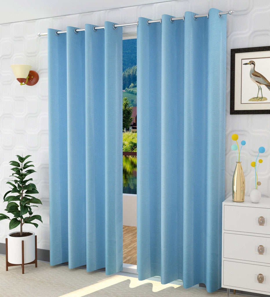 Blue Textured Jacquard Curtain - Set of 2