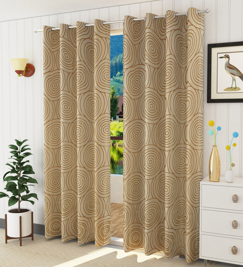 Gold Abstract Jacquard Curtain - Set of 2