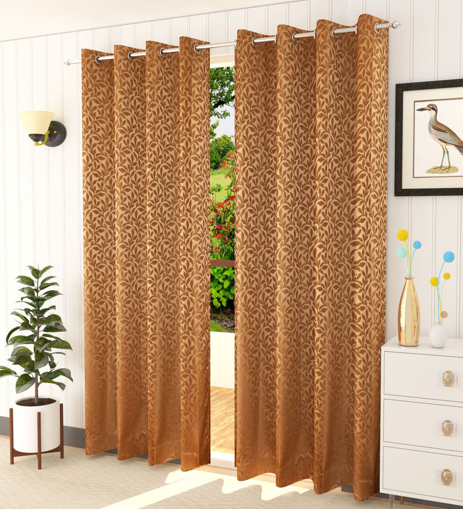 Gold Floral Jacquard Curtain - Set of 2