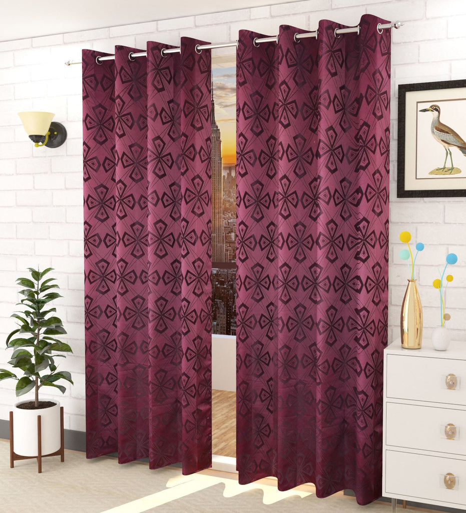 Purple Abstract Jacquard Curtain - Set of 2