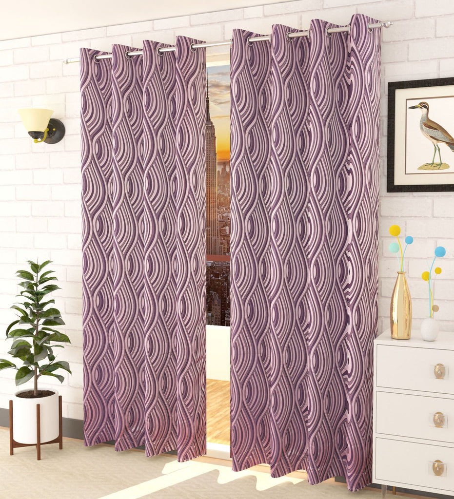 Pink Abstract Jacquard Curtain - Set of 2