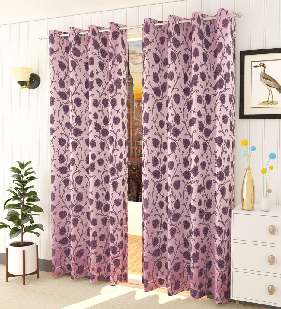 Pink Floral Jacquard Curtain - Set of 2