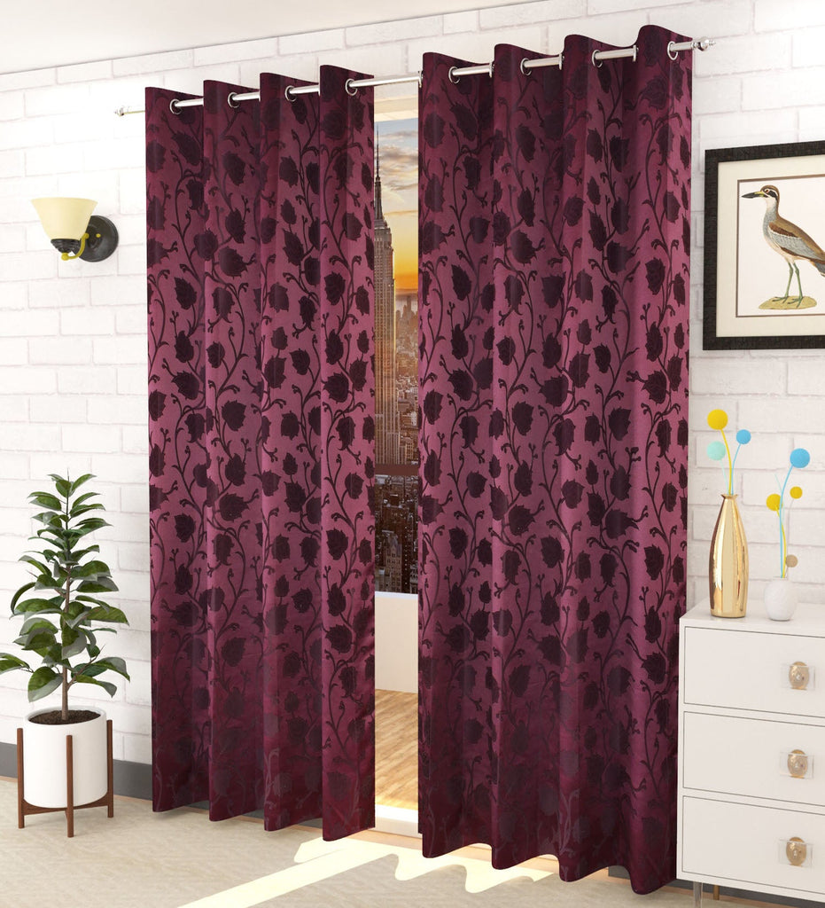 Purple Floral Jacquard Curtain - Set of 2