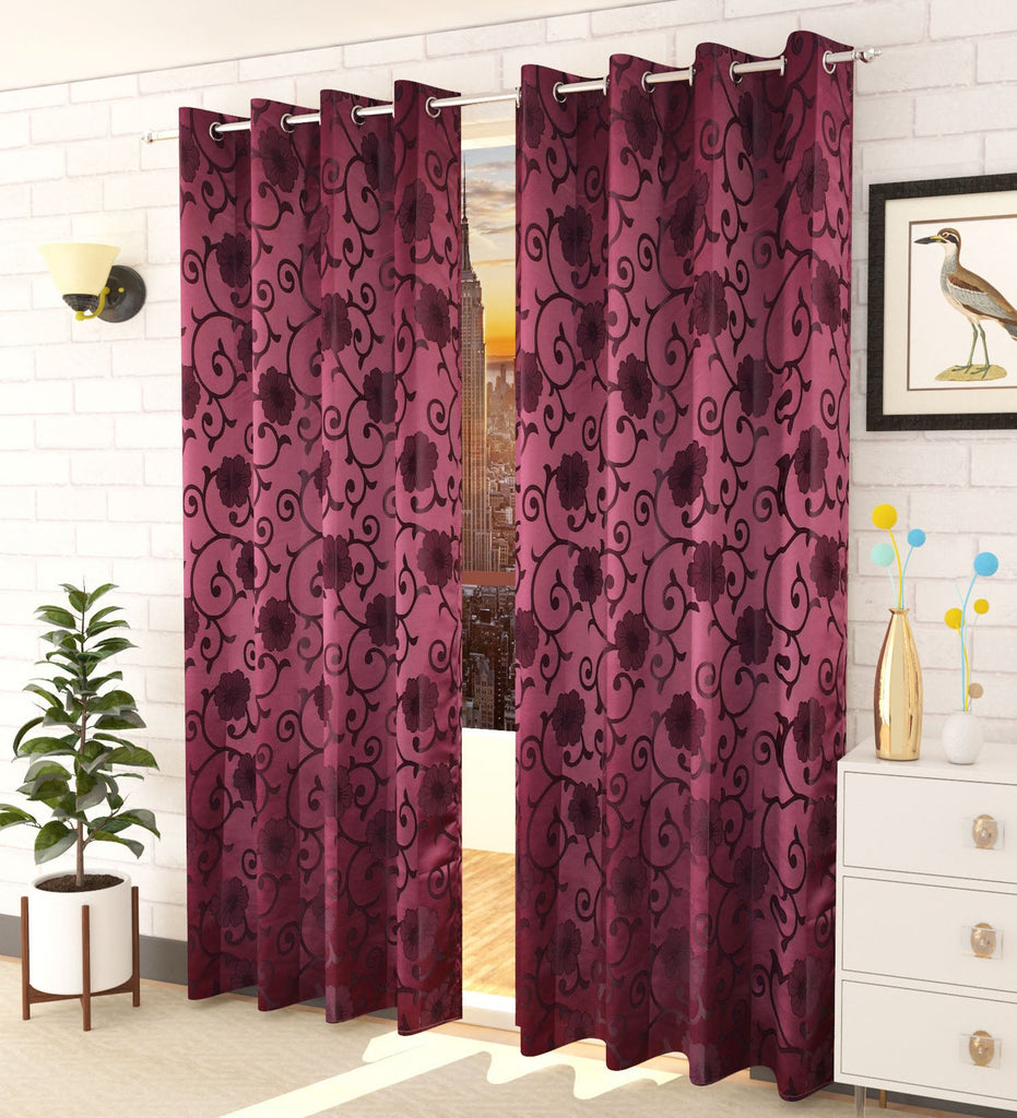 Purple Floral Jacquard Curtain - Set of 2