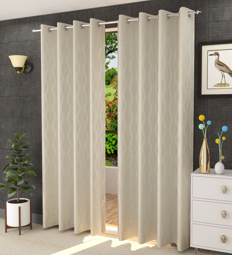 Cream Abstract Jacquard Curtain - Set of 2
