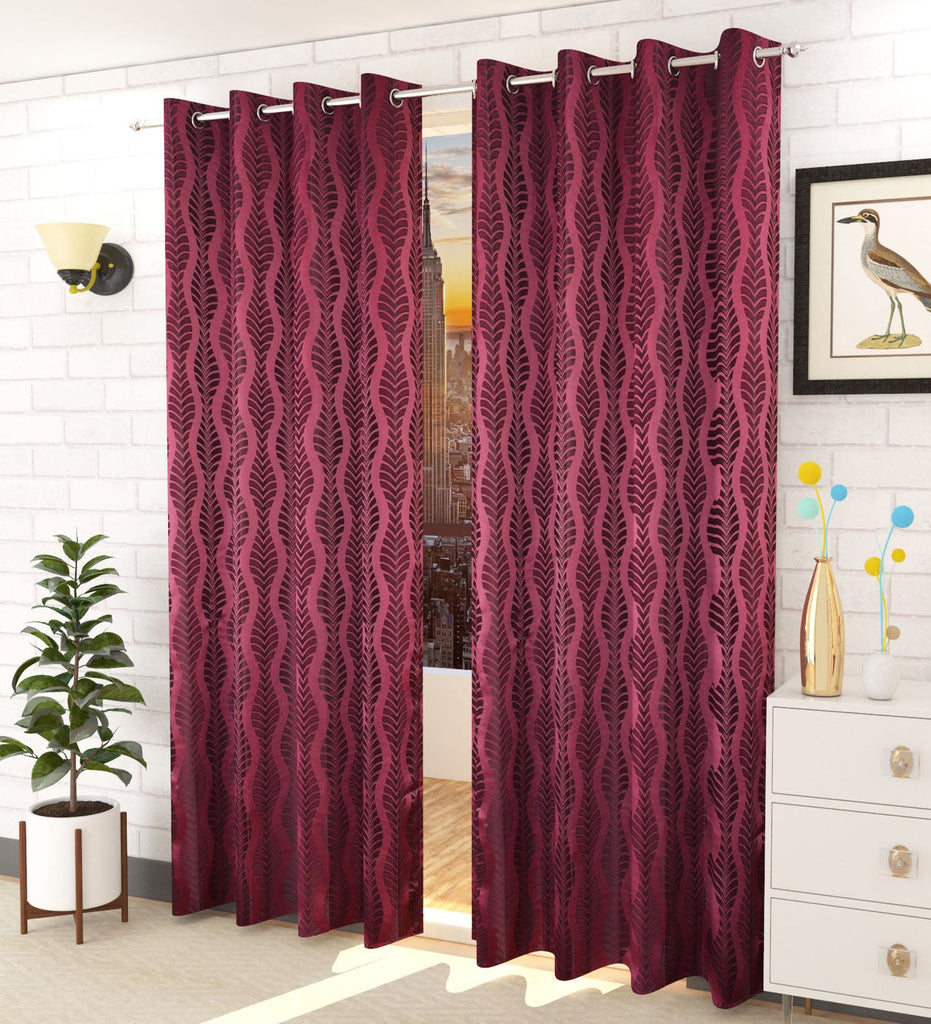 Purple Abstract Jacquard Curtain - Set of 2
