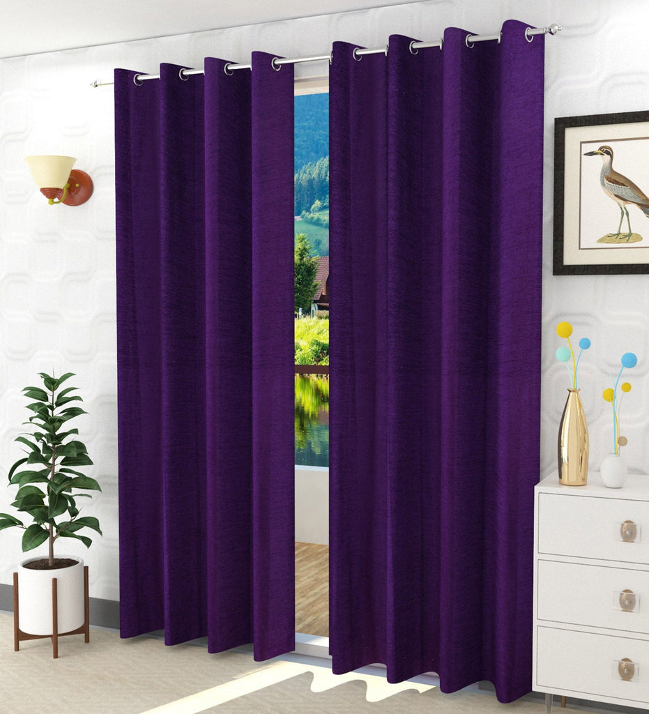 Purple Solid Velvet Curtain - Set of 2
