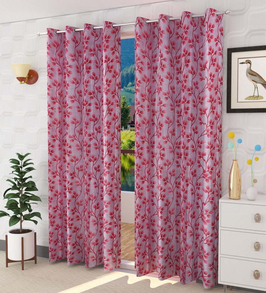 Red Floral Printed Curtain - Set of 2