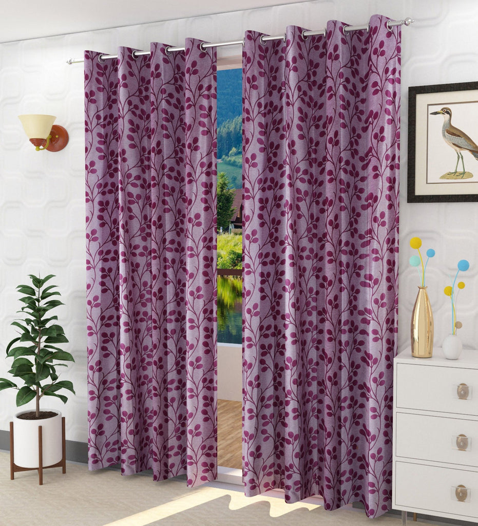 Pink Floral Printed Curtain - Set of 2