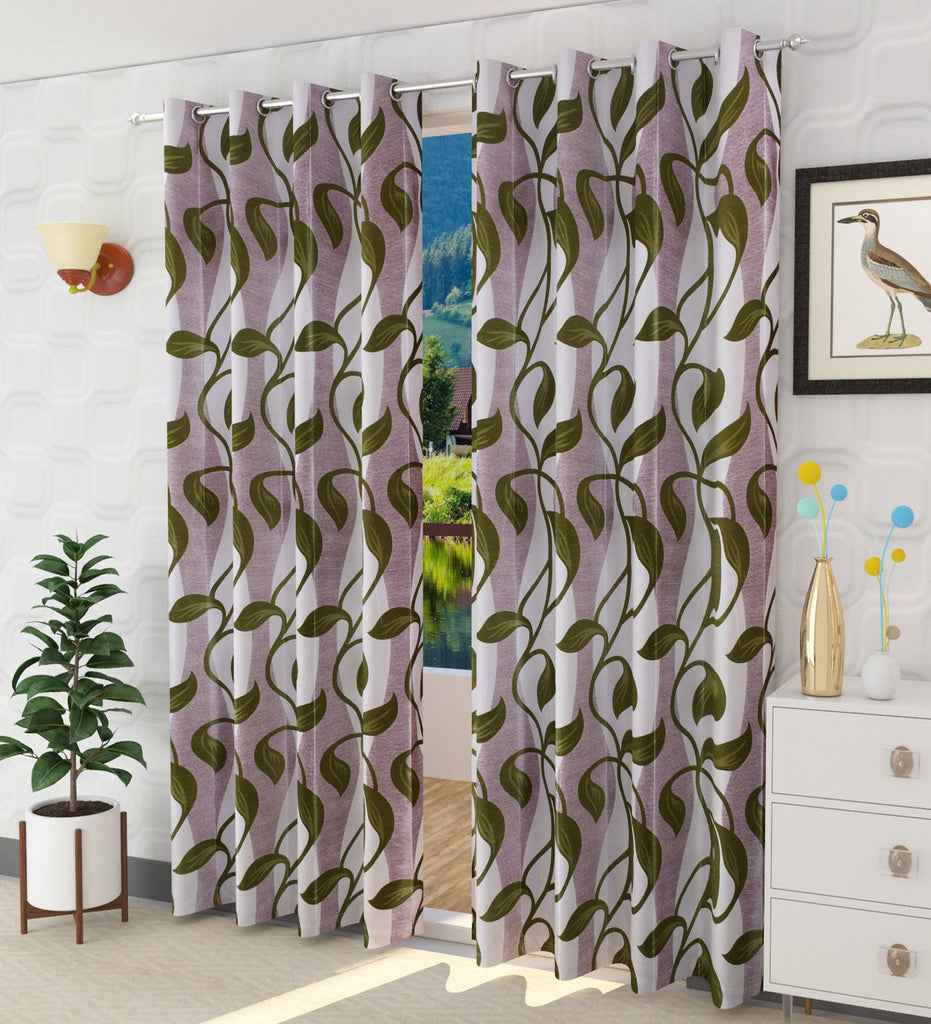 Green Floral Printed Curtain - Set of 2