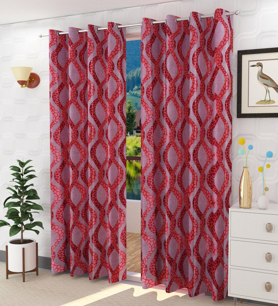 Red Abstract Printed Curtain - Set of 2