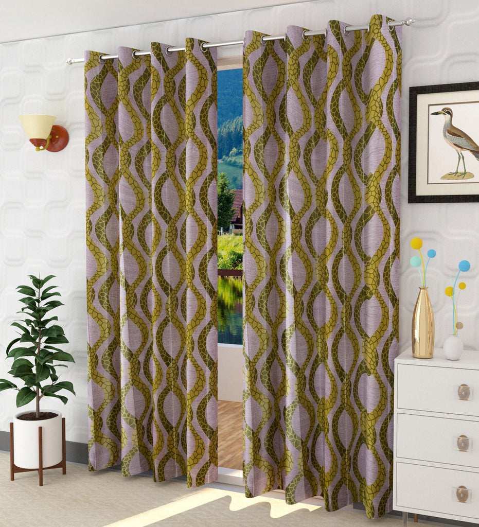 Green Abstract Printed Curtain - Set of 2