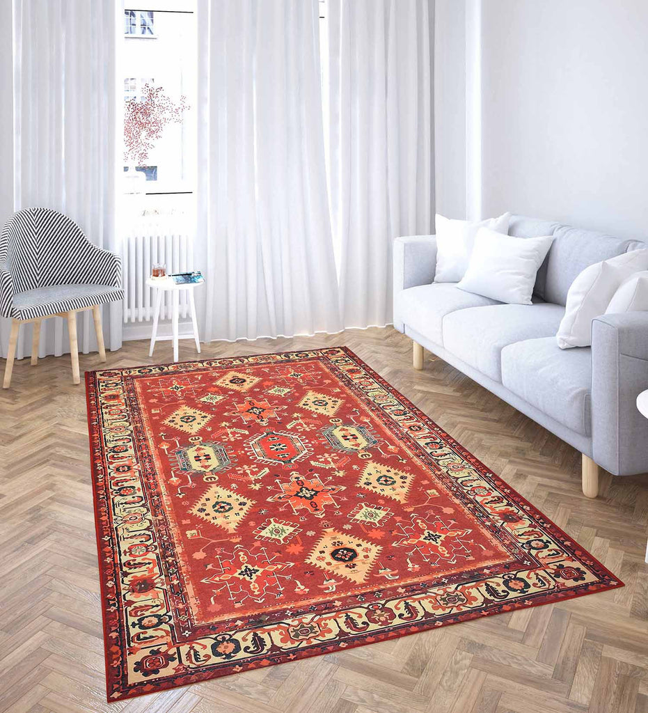 Red Traditional Machine Washable Rug