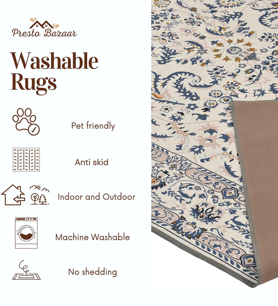 Grey Traditional Machine Washable Rug – PrestoBazaar