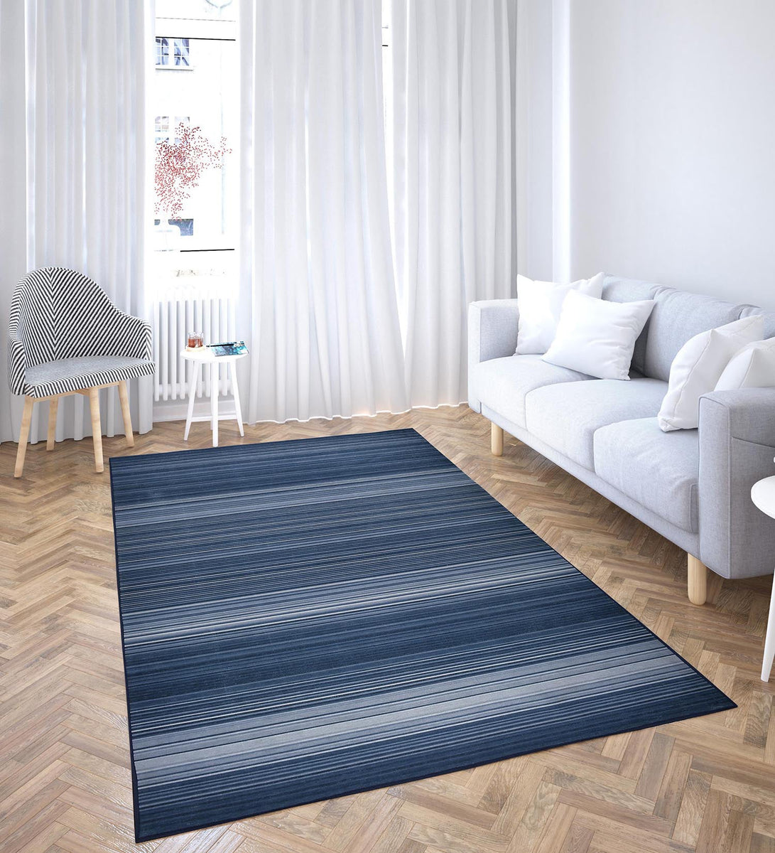Blue Stripe Machine Washable Rug – PrestoBazaar