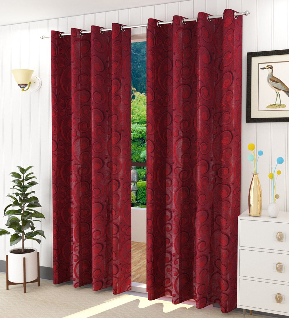 Red Abstract Jacquard Curtain - Set of 2