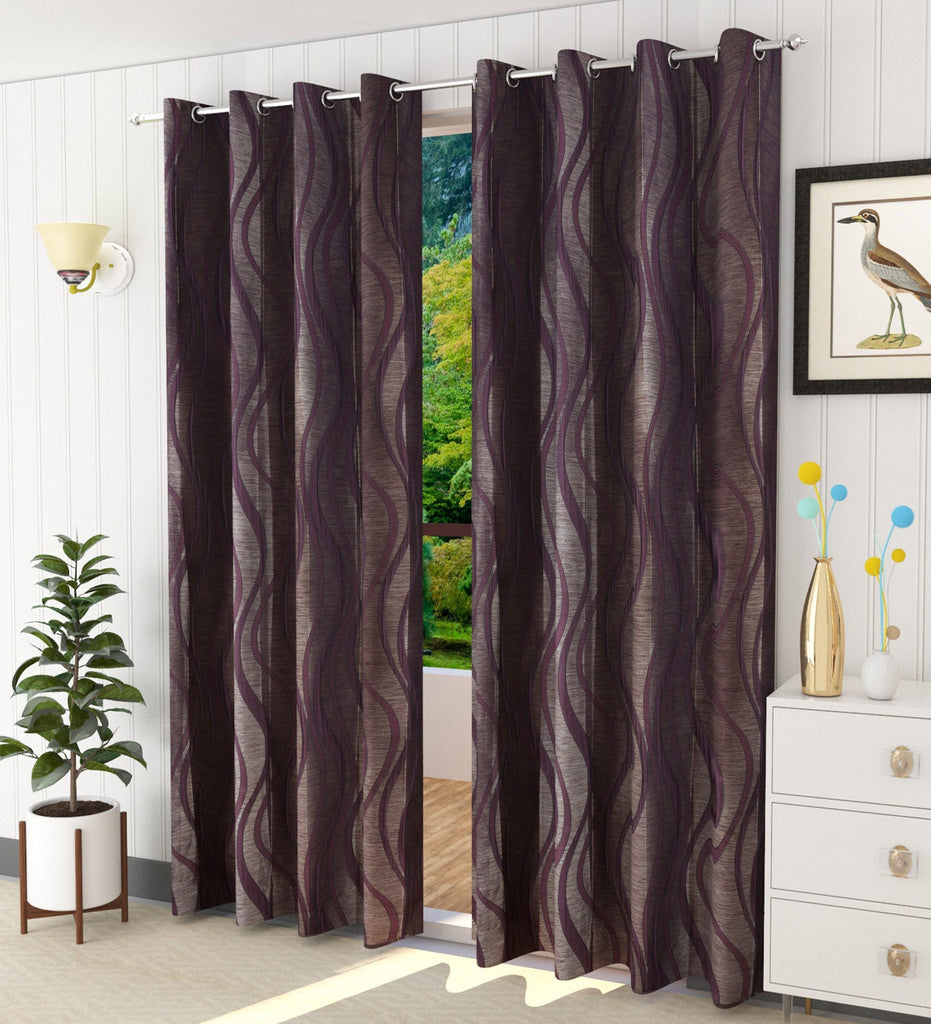 Wine Abstract Jacquard Curtain - Set of 2