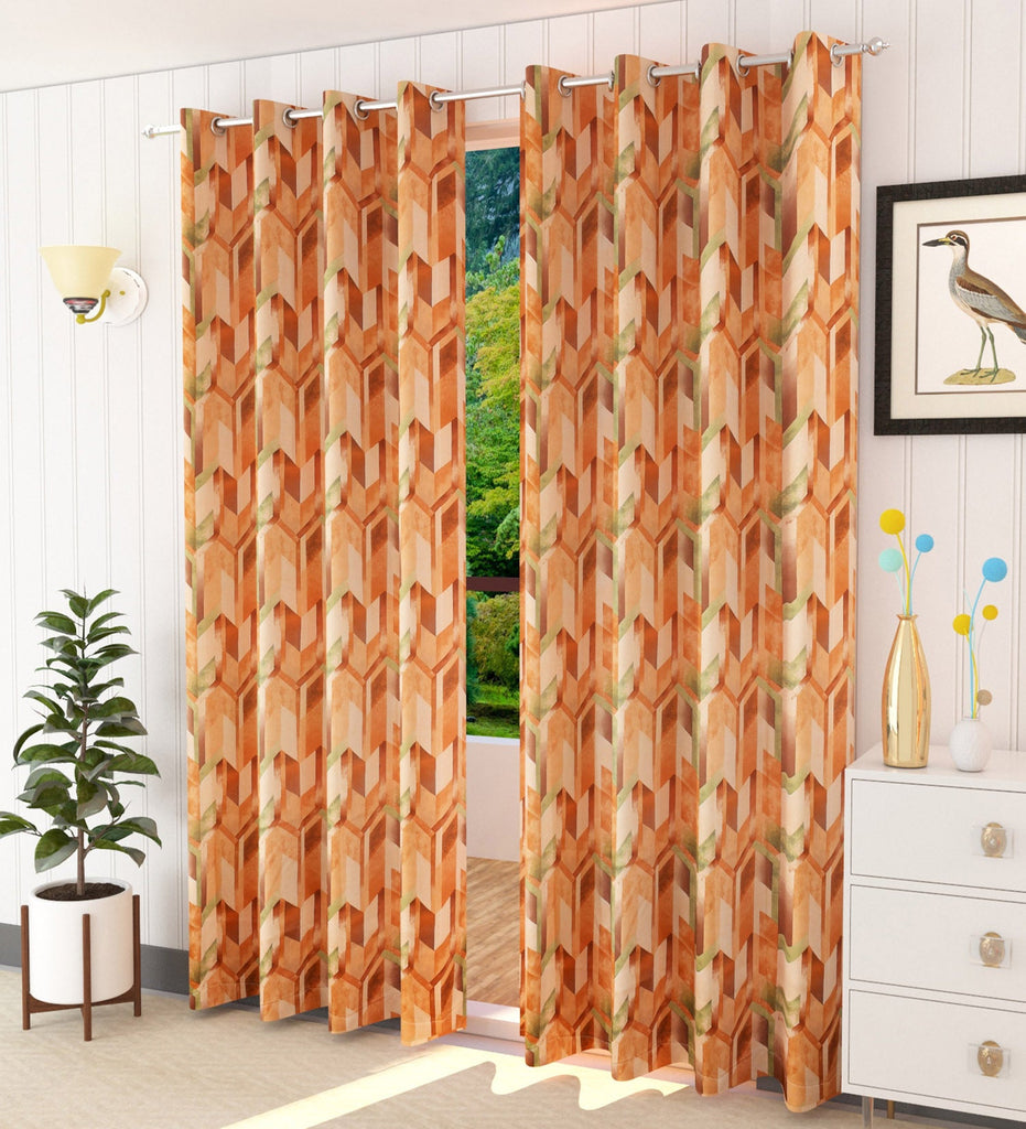 Orange Abstract Printed Curtain - Set of 2