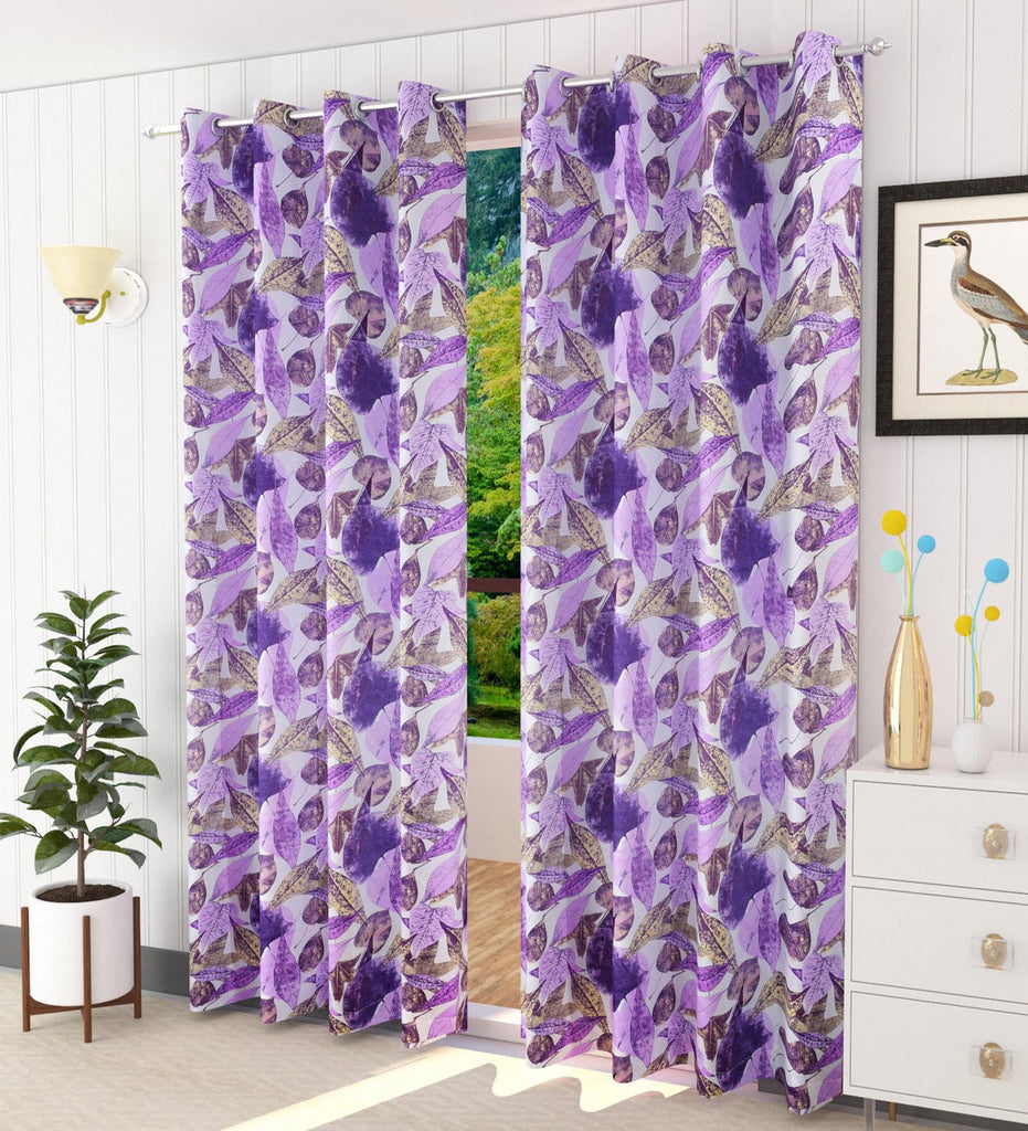Purple Floral Printed Curtain - Set of 2